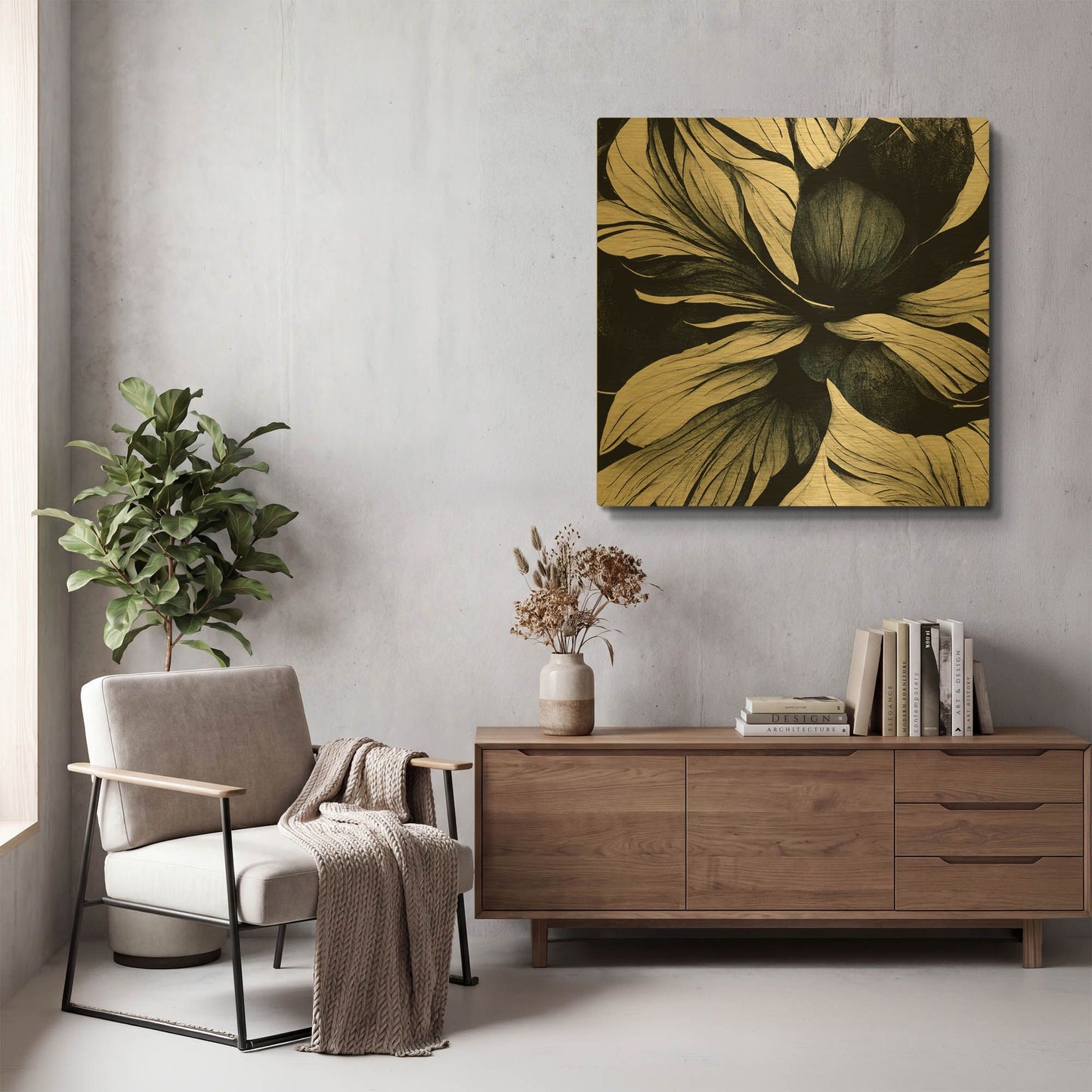'Flowers Black White 34' By Ray Heere Gold Metal Wall Art