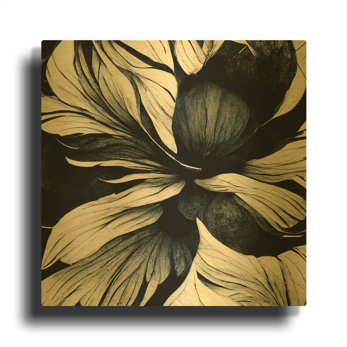 'Flowers Black White 34' By Ray Heere Gold Metal Wall Art