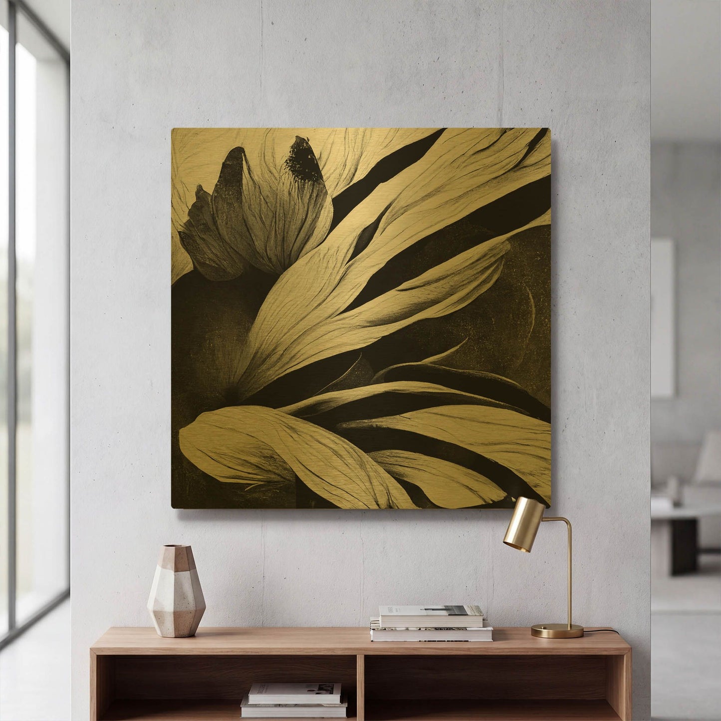 'Flowers Black White 35' By Ray Heere Gold Metal Wall Art