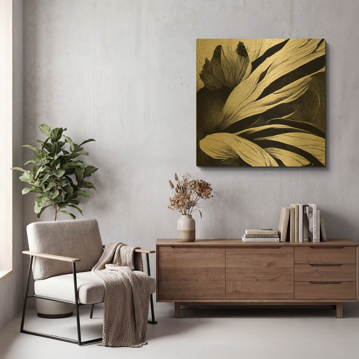 'Flowers Black White 35' By Ray Heere Gold Metal Wall Art