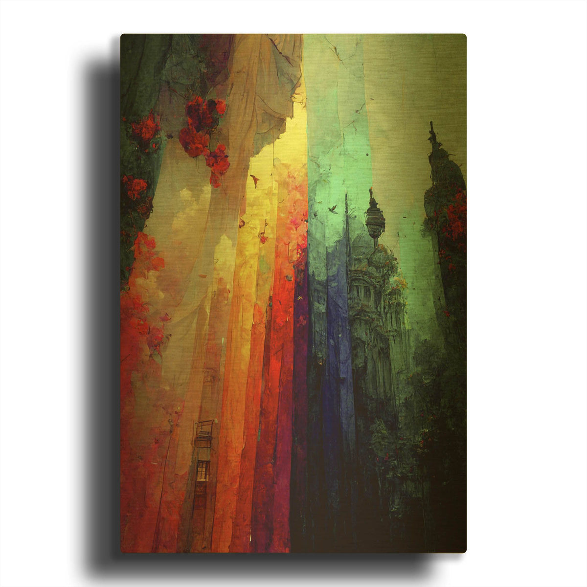 'Fantasy Draped City' By Romantz Art Gold Metal Wall Art