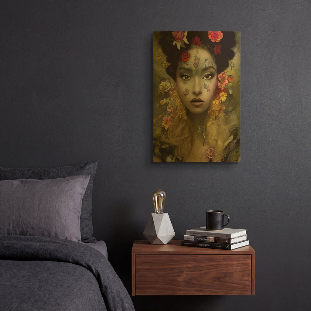 'Floral la Femme Portrait 1' By Romantz Art Gold Metal Wall Art