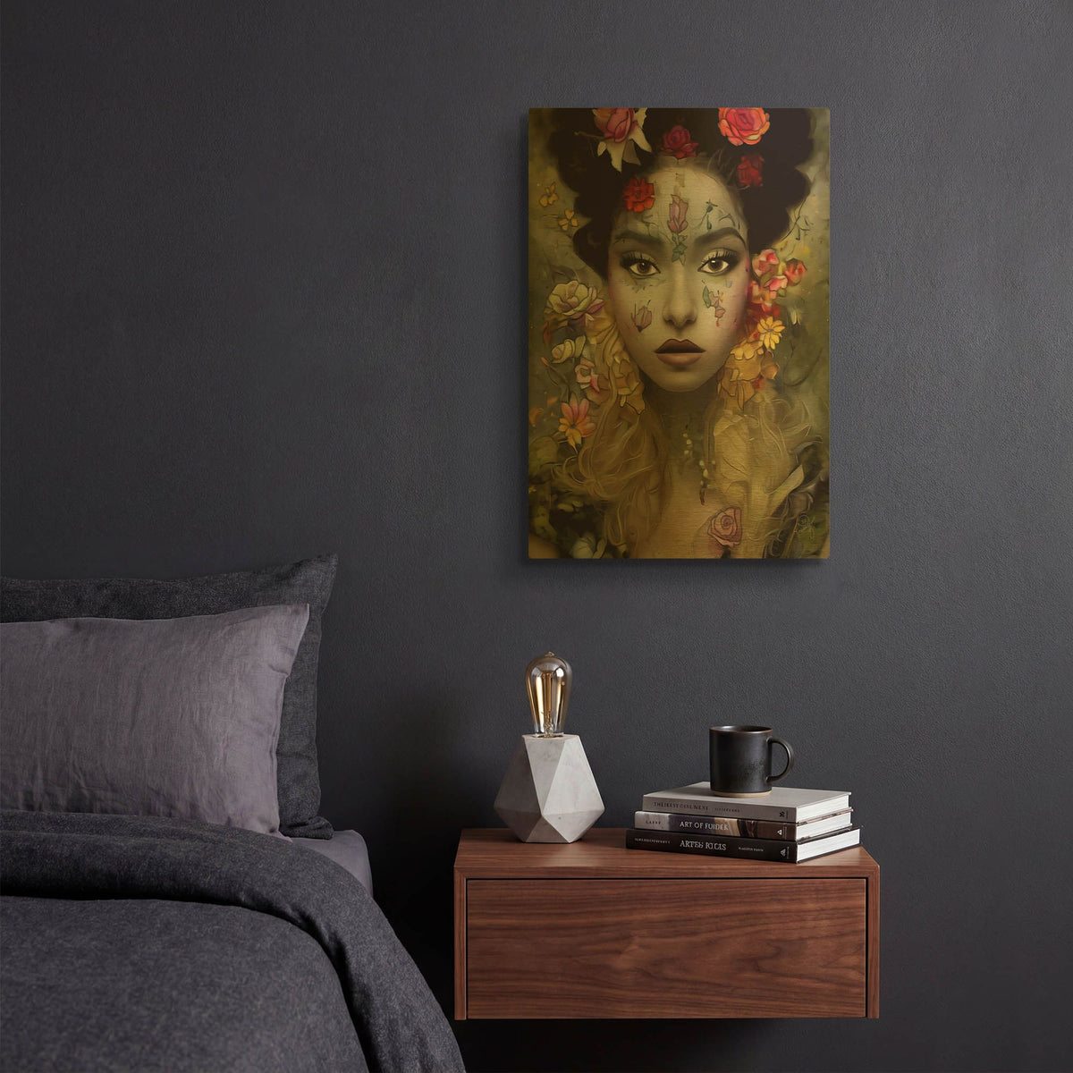 'Floral la Femme Portrait 1' By Romantz Art Gold Metal Wall Art