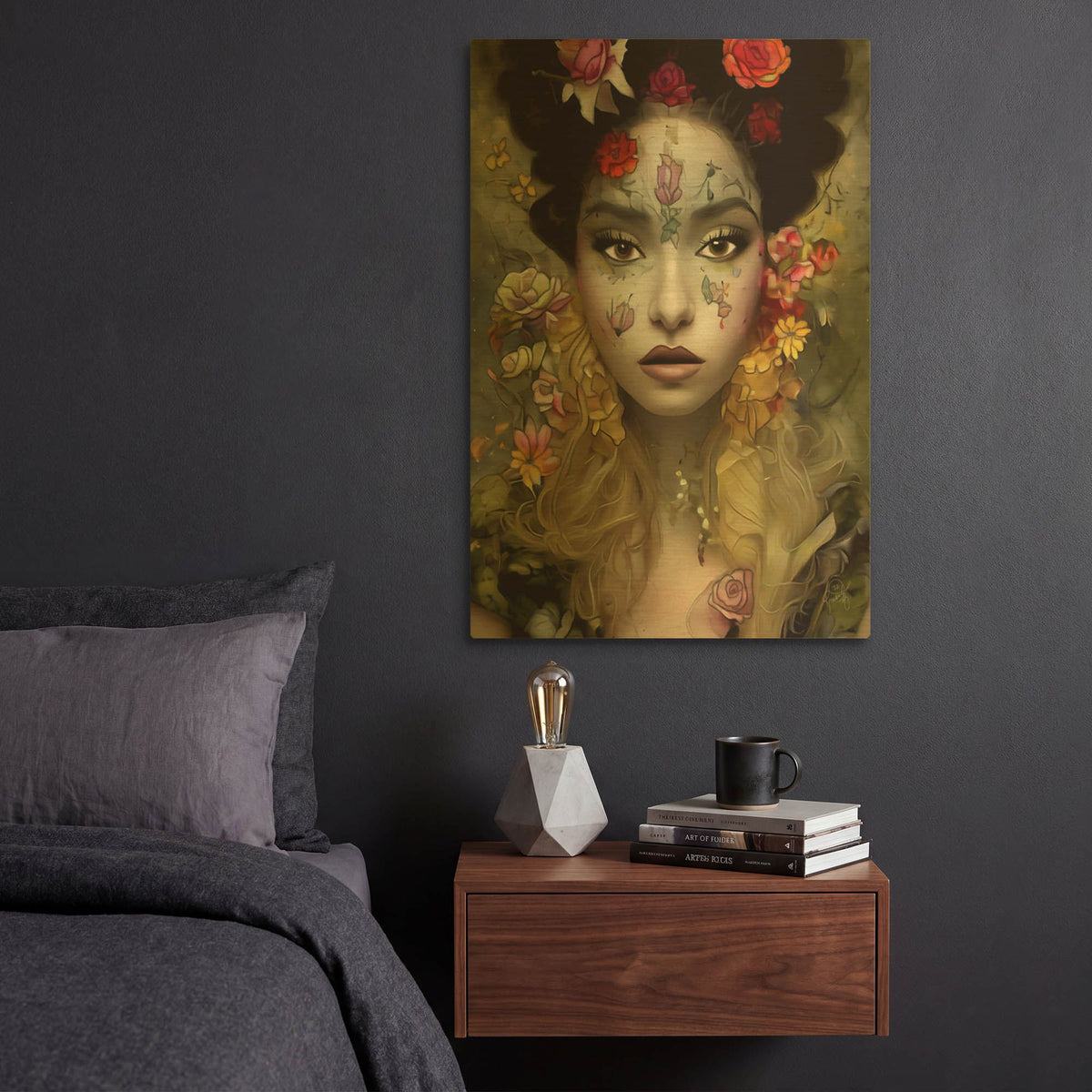 'Floral la Femme Portrait 1' By Romantz Art Gold Metal Wall Art