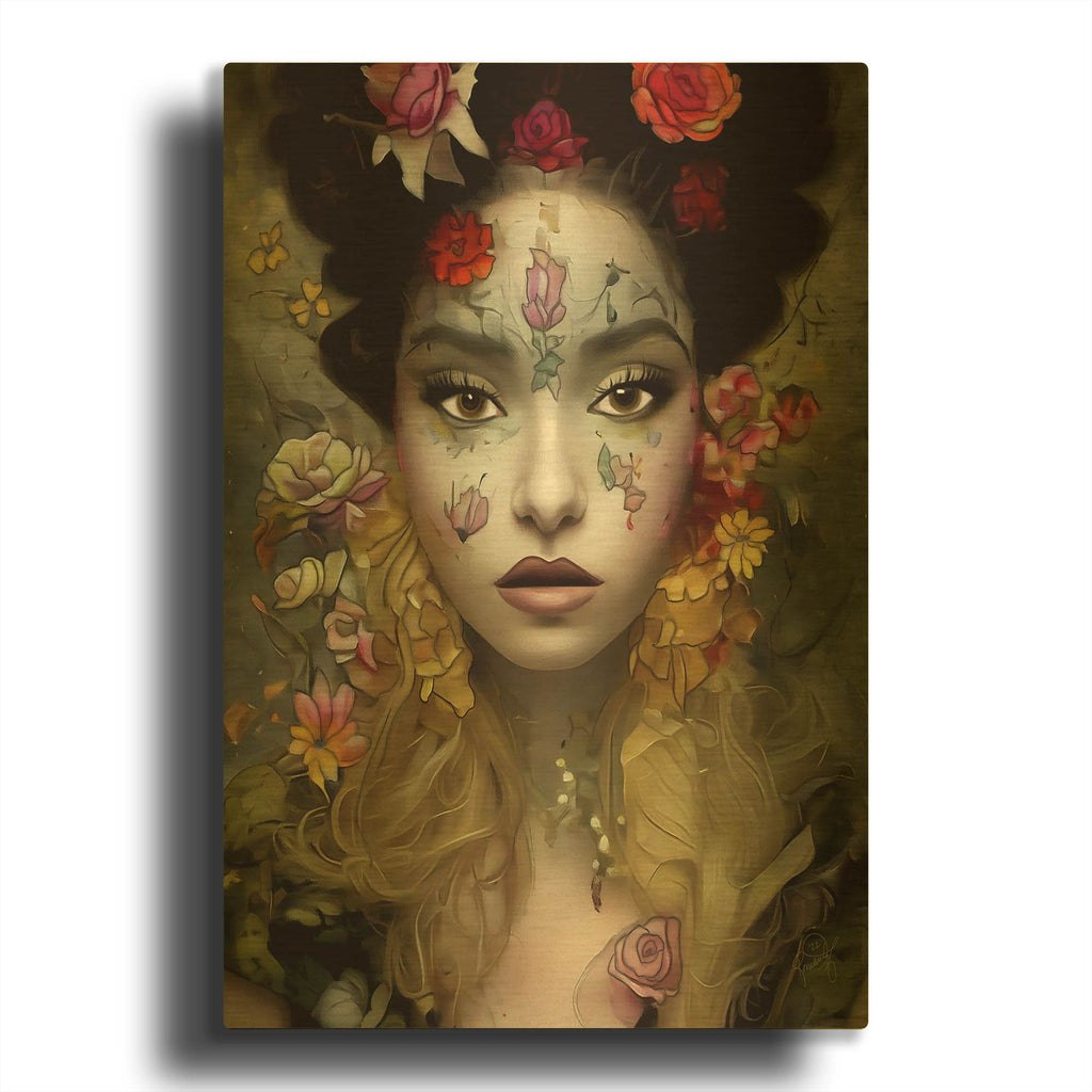 'Floral la Femme Portrait 1' By Romantz Art Gold Metal Wall Art