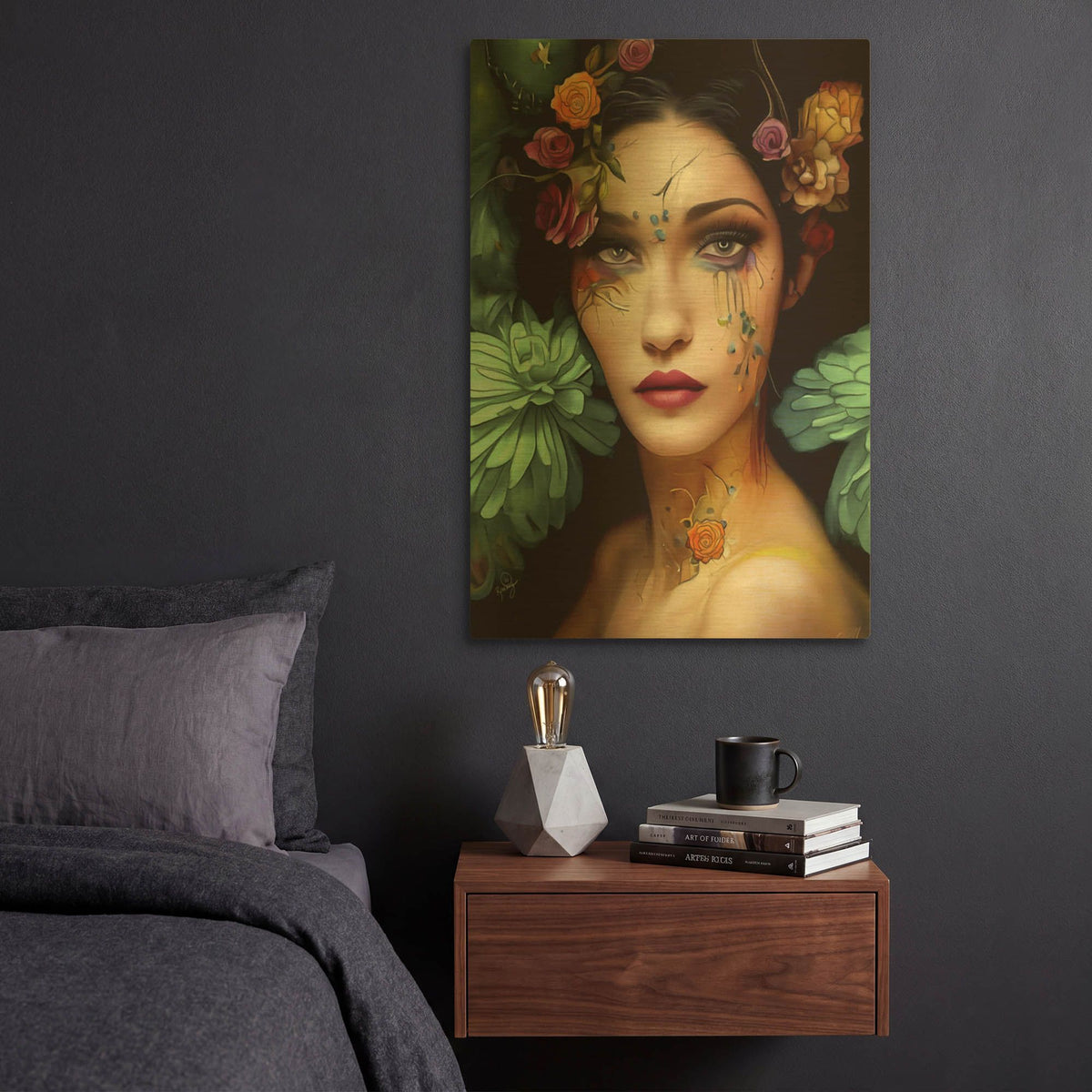 'Floral la Femme Portrait 2' By Romantz Art Gold Metal Wall Art