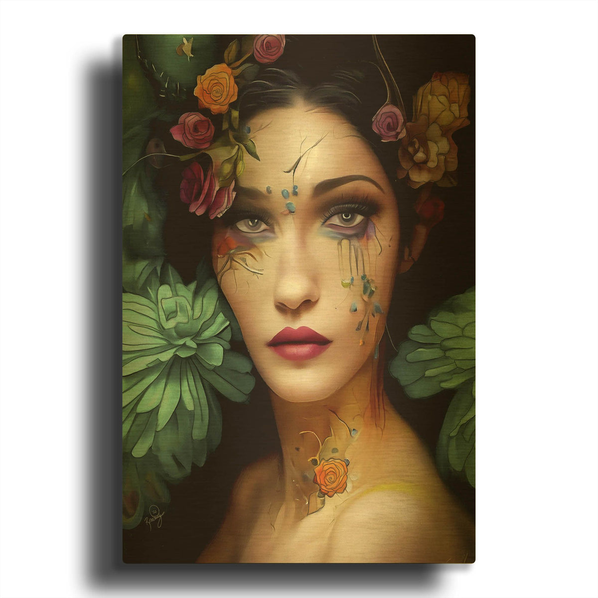'Floral la Femme Portrait 2' By Romantz Art Gold Metal Wall Art