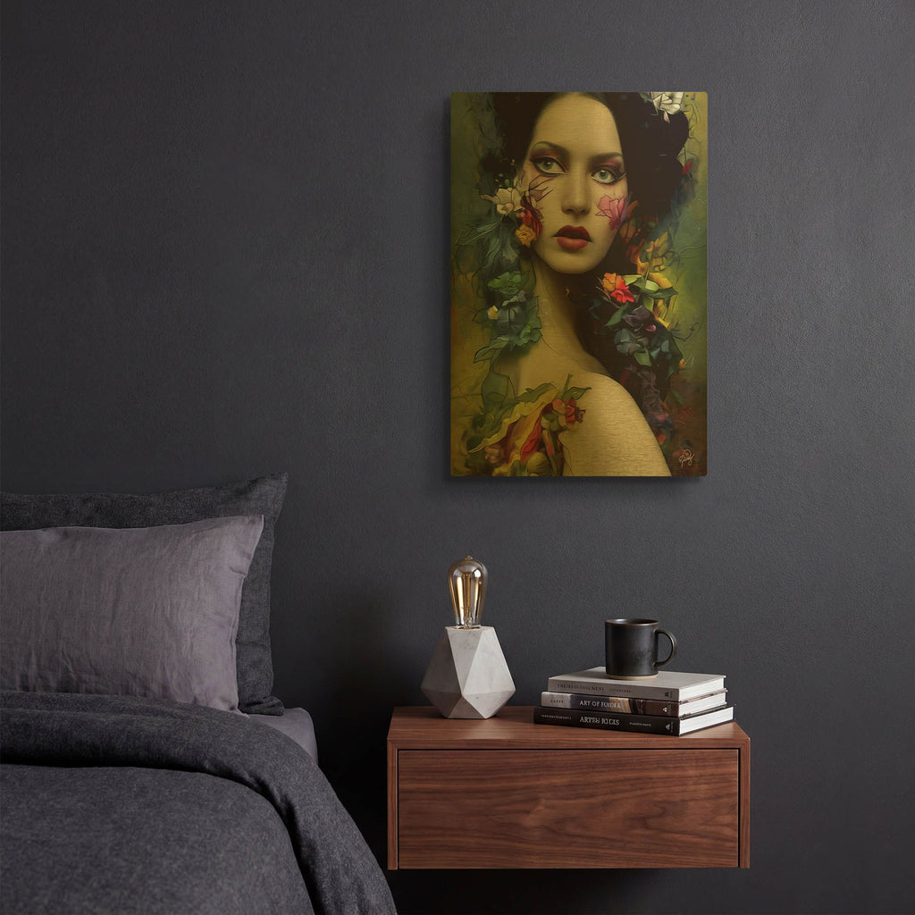 'Floral la Femme Portrait 3' By Romantz Art Gold Metal Wall Art