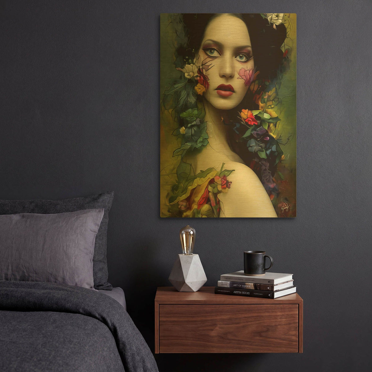 'Floral la Femme Portrait 3' By Romantz Art Gold Metal Wall Art