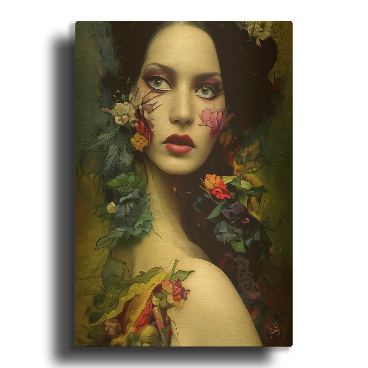 'Floral la Femme Portrait 3' By Romantz Art Gold Metal Wall Art