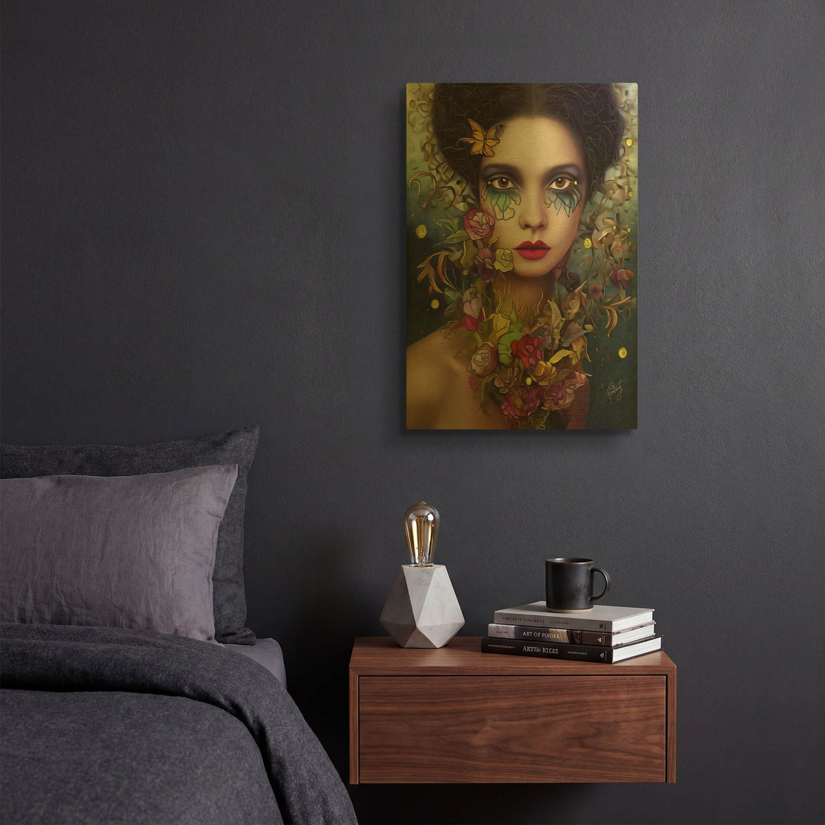 'Floral la Femme Portrait 4' By Romantz Art Gold Metal Wall Art