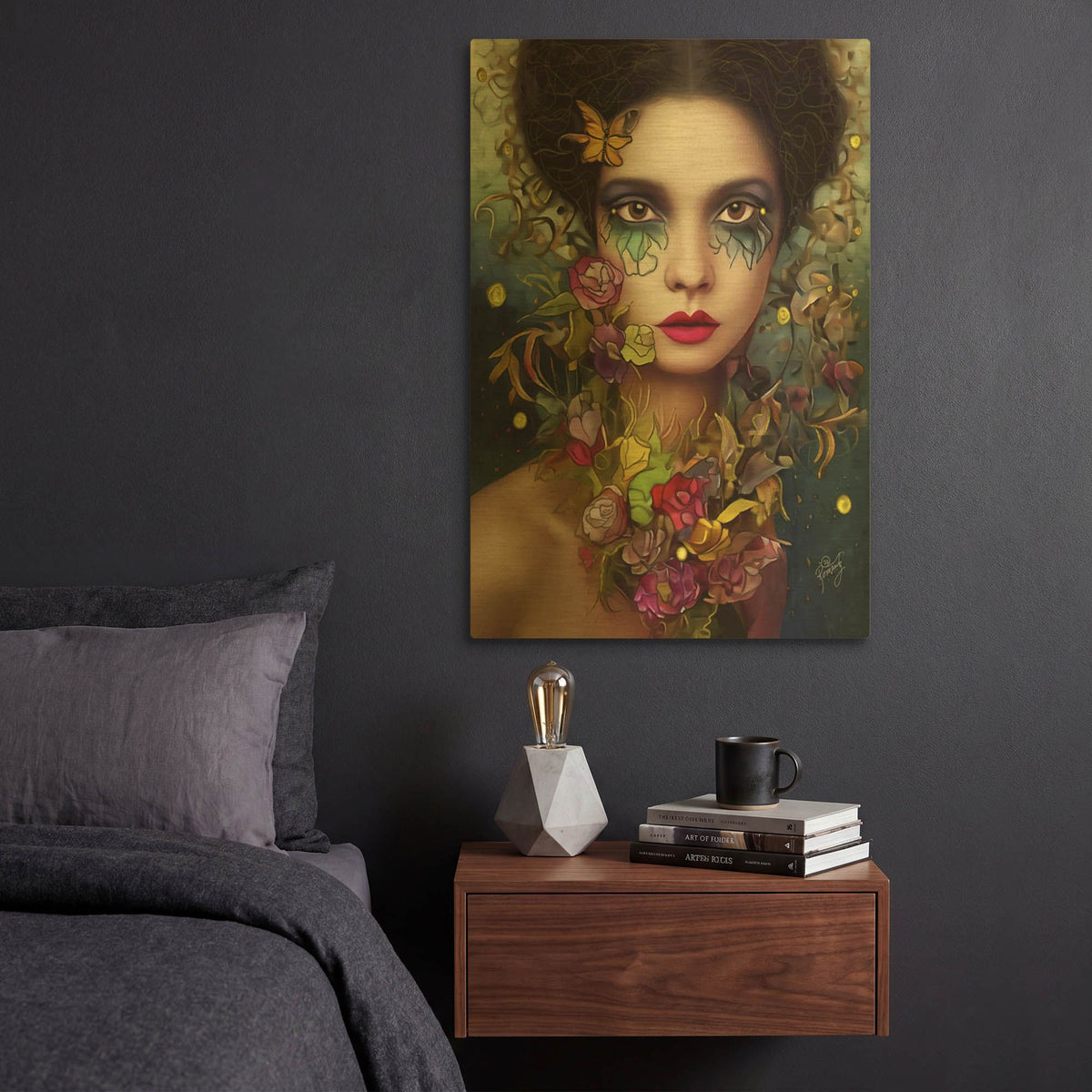 'Floral la Femme Portrait 4' By Romantz Art Gold Metal Wall Art