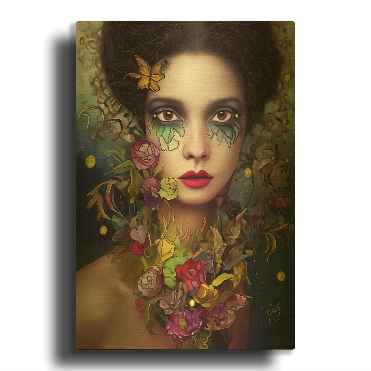 'Floral la Femme Portrait 4' By Romantz Art Gold Metal Wall Art