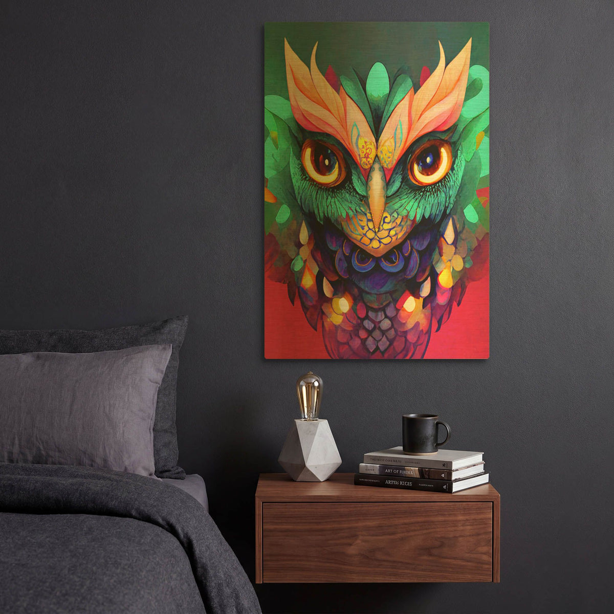 'Fantasy Owls 1' By Romantz Art Gold Metal Wall Art