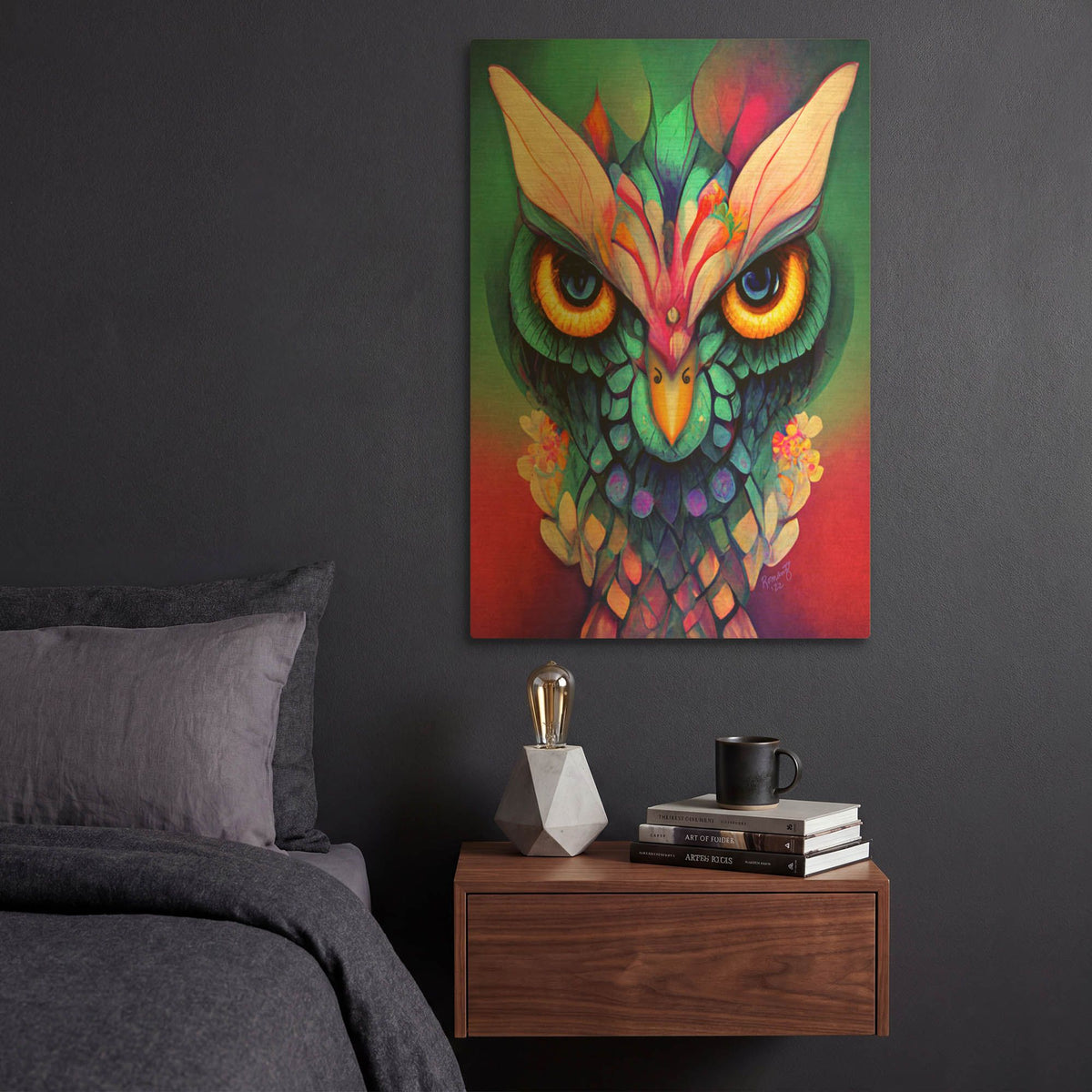 'Fantasy Owls 2' By Romantz Art Gold Metal Wall Art