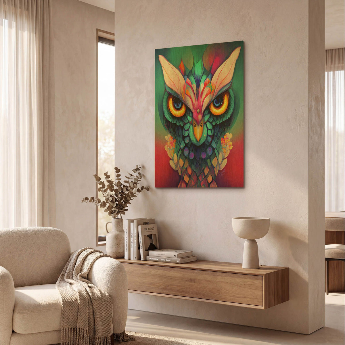 'Fantasy Owls 2' By Romantz Art Gold Metal Wall Art