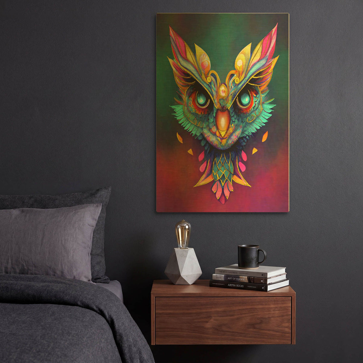 'Fantasy Owls 3' By Romantz Art Gold Metal Wall Art