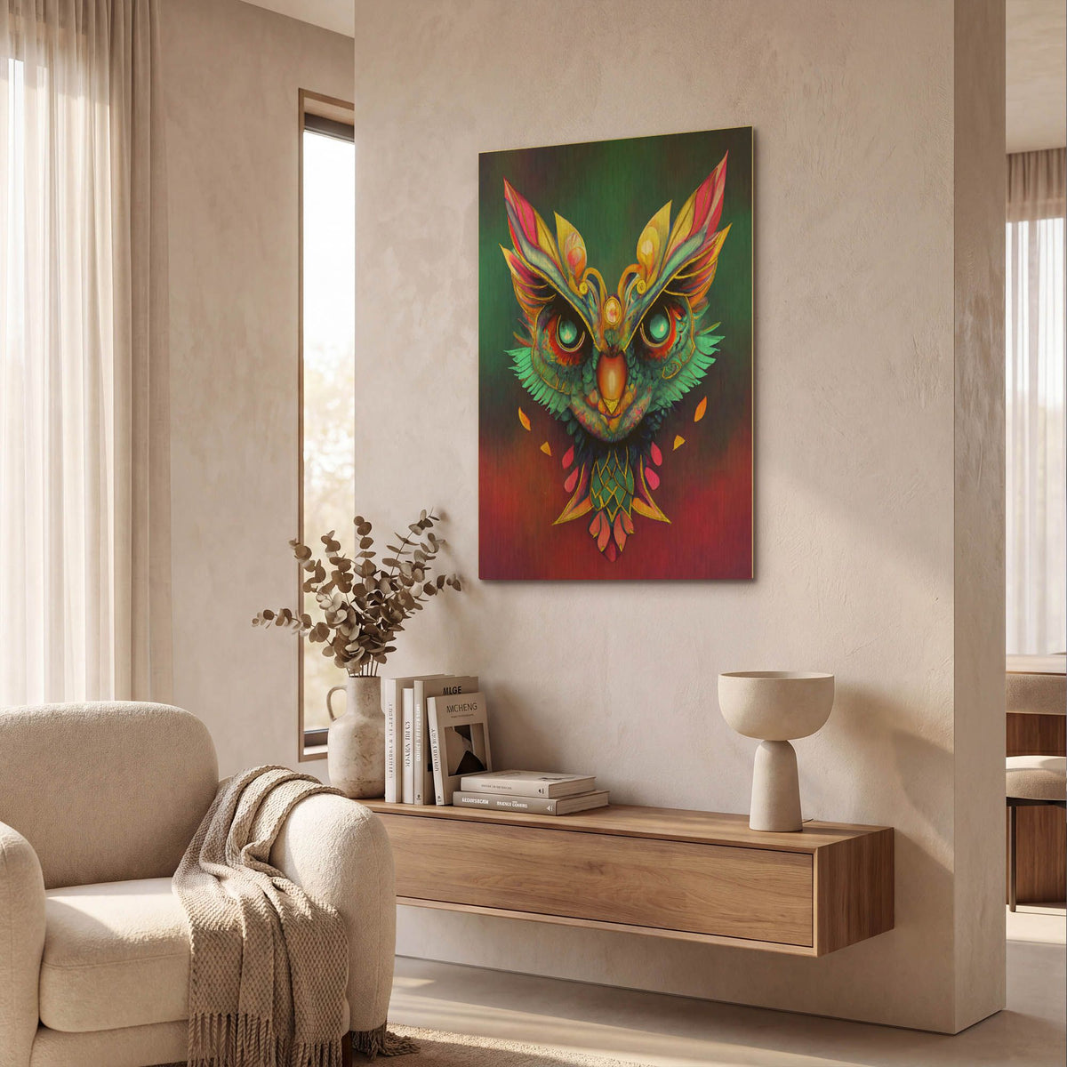 'Fantasy Owls 3' By Romantz Art Gold Metal Wall Art