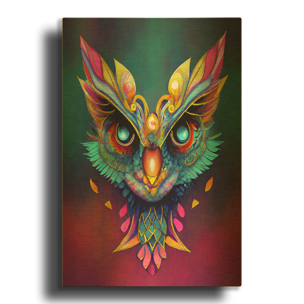 'Fantasy Owls 3' By Romantz Art Gold Metal Wall Art