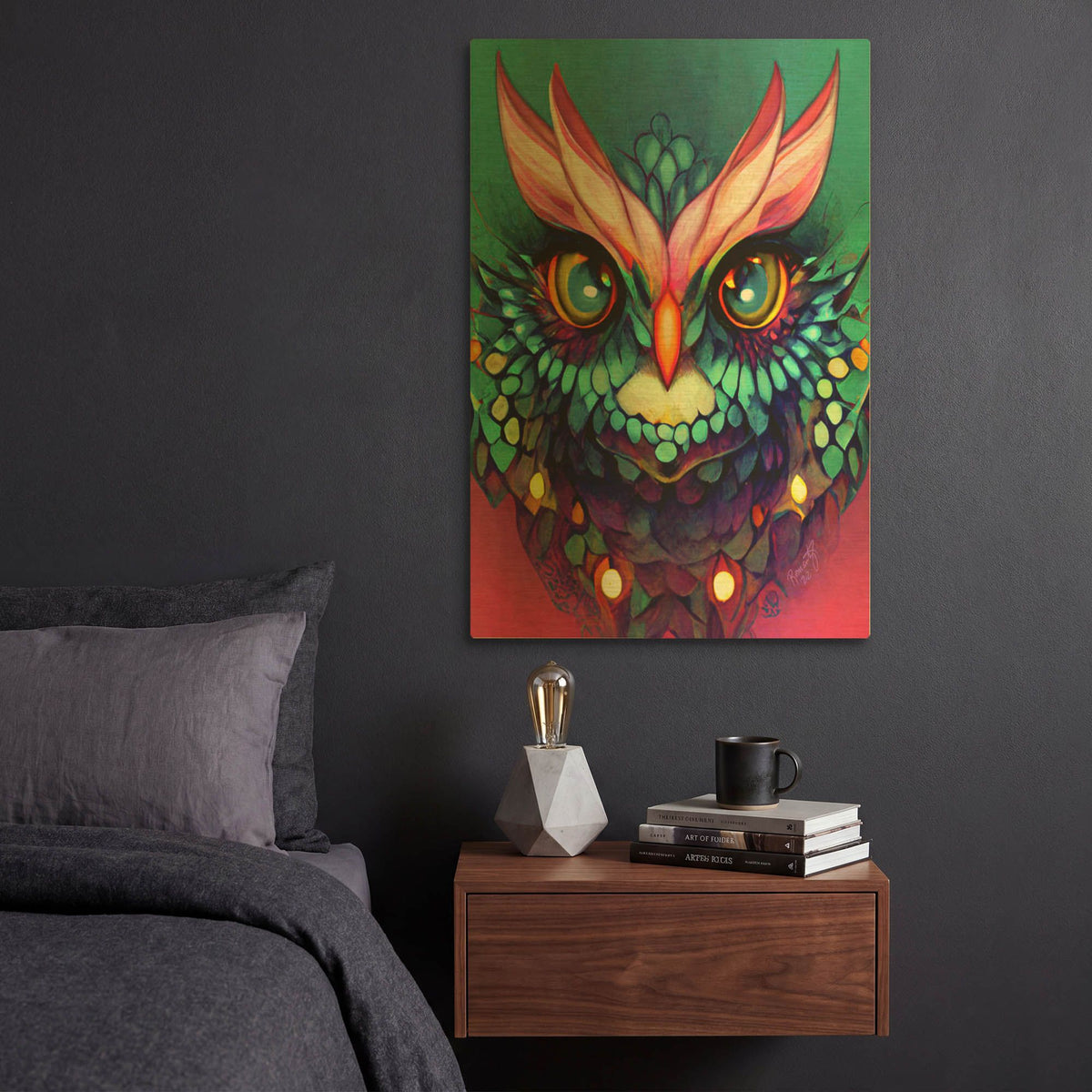 'Fantasy Owls 4' By Romantz Art Gold Metal Wall Art