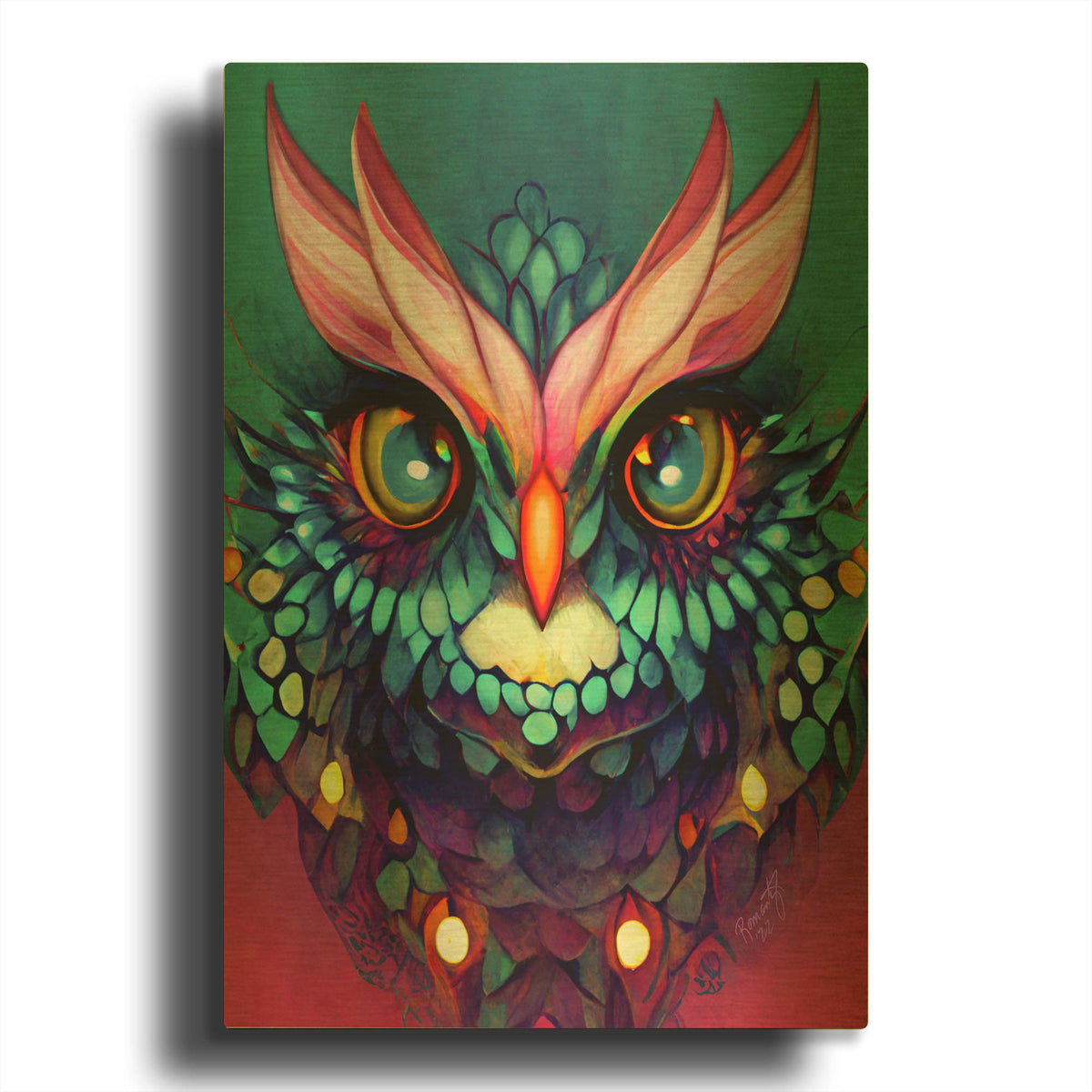 'Fantasy Owls 4' By Romantz Art Gold Metal Wall Art