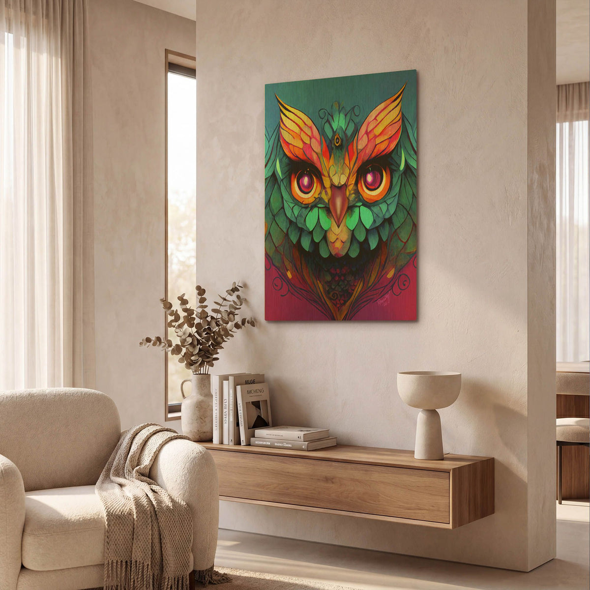 'Fantasy Owls 5' By Romantz Art Gold Metal Wall Art