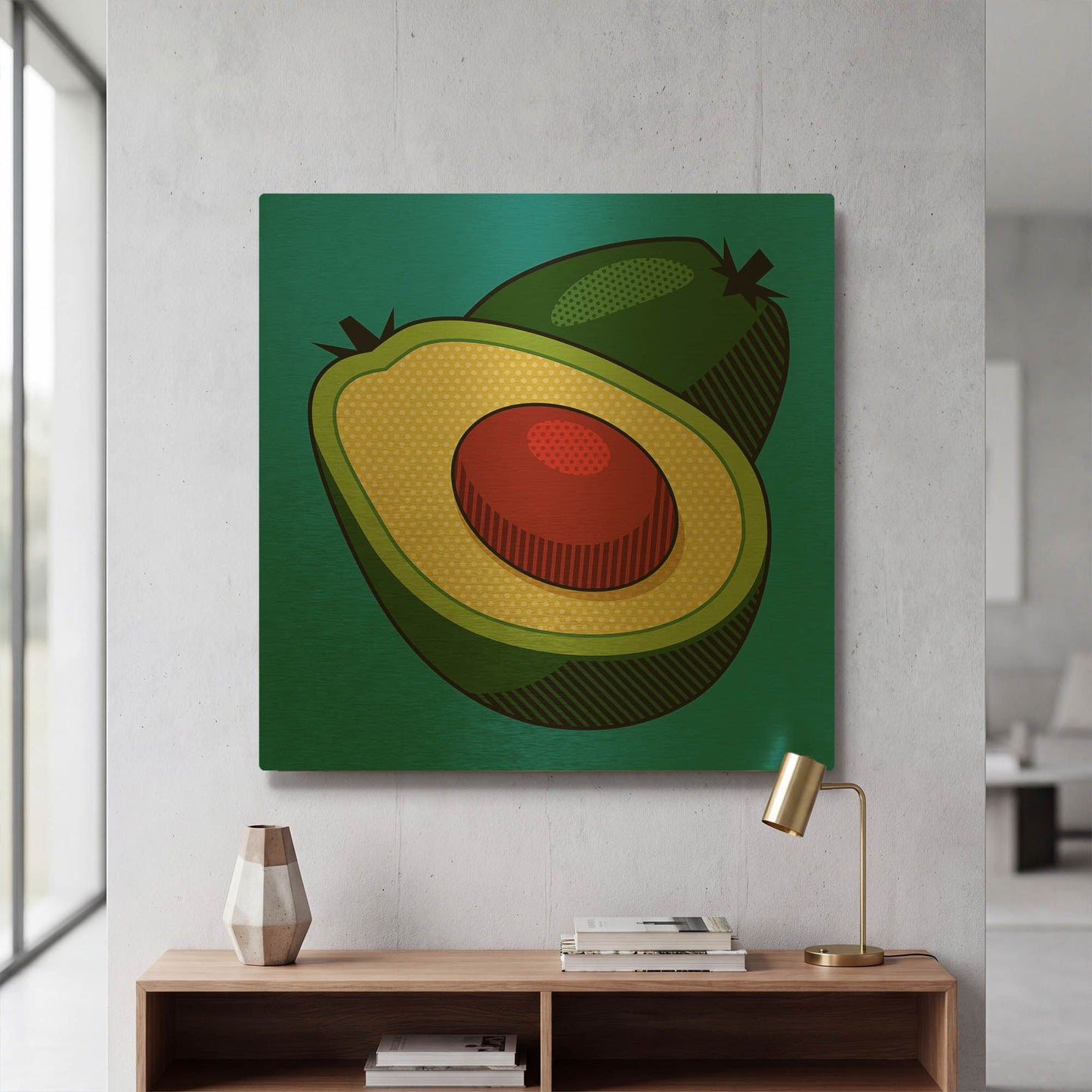 'Avocado On Blue' By Ron Magnes Gold Metal Wall Art