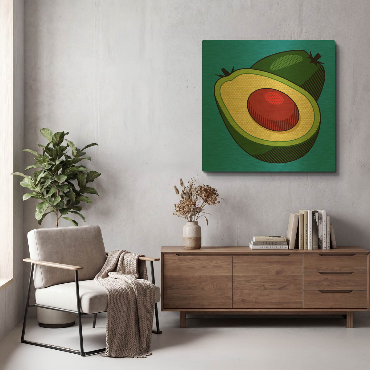 'Avocado On Blue' By Ron Magnes Gold Metal Wall Art