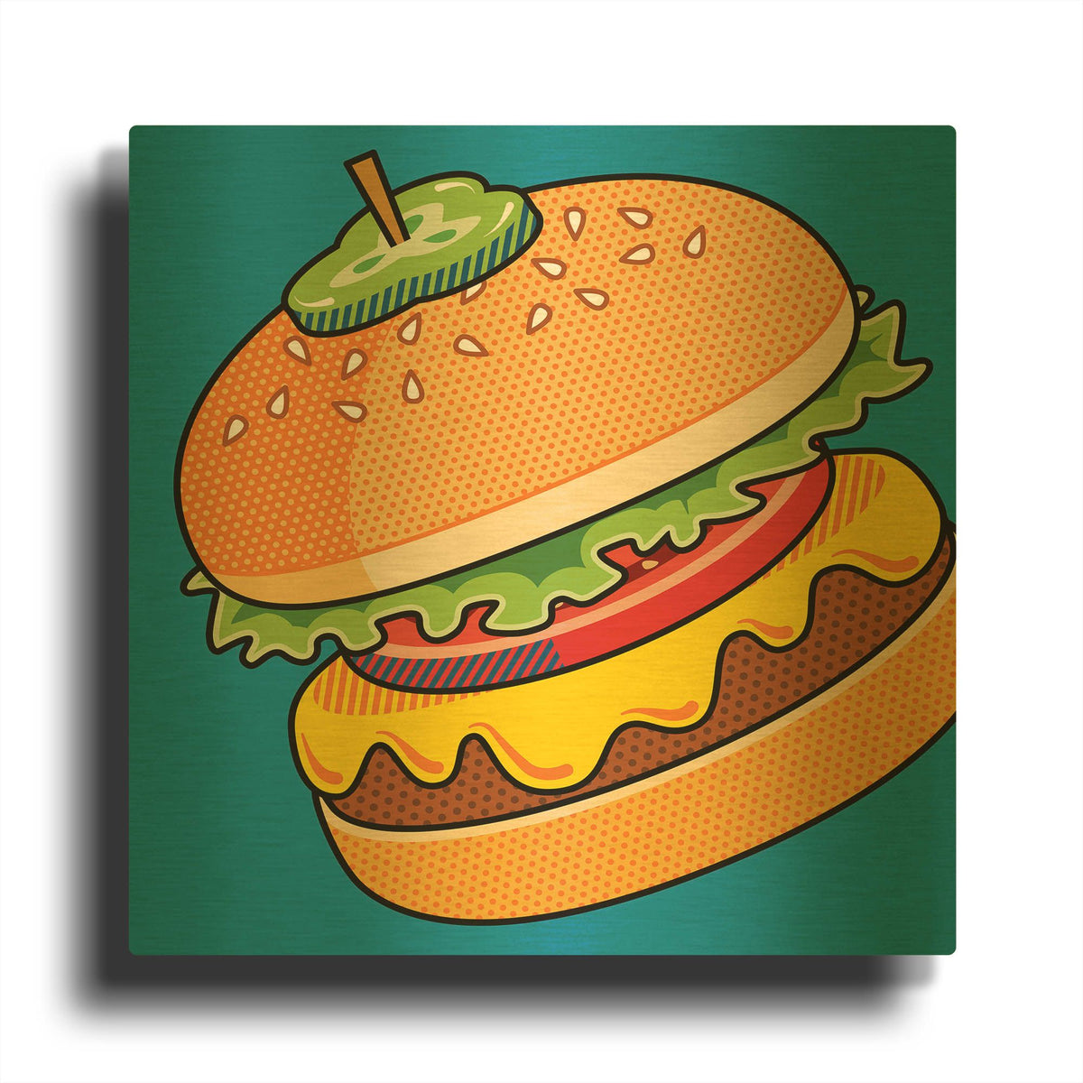 'Cheeseburger On Blue' By Ron Magnes Gold Metal Wall Art
