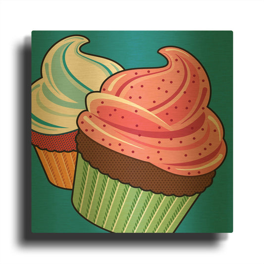 'Cupcakes On Blue' By Ron Magnes Gold Metal Wall Art