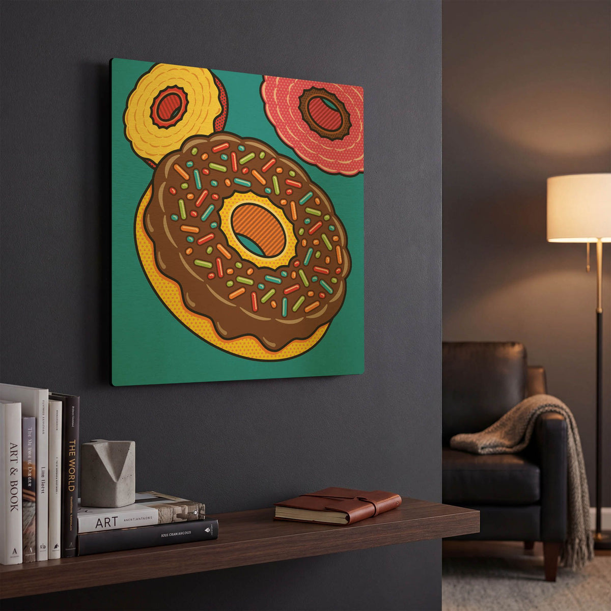 'Doughnuts On Blue' By Ron Magnes Gold Metal Wall Art