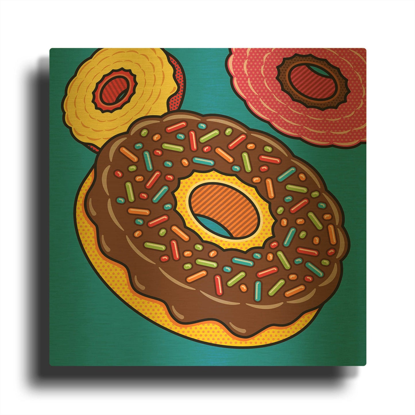 'Doughnuts On Blue' By Ron Magnes Gold Metal Wall Art