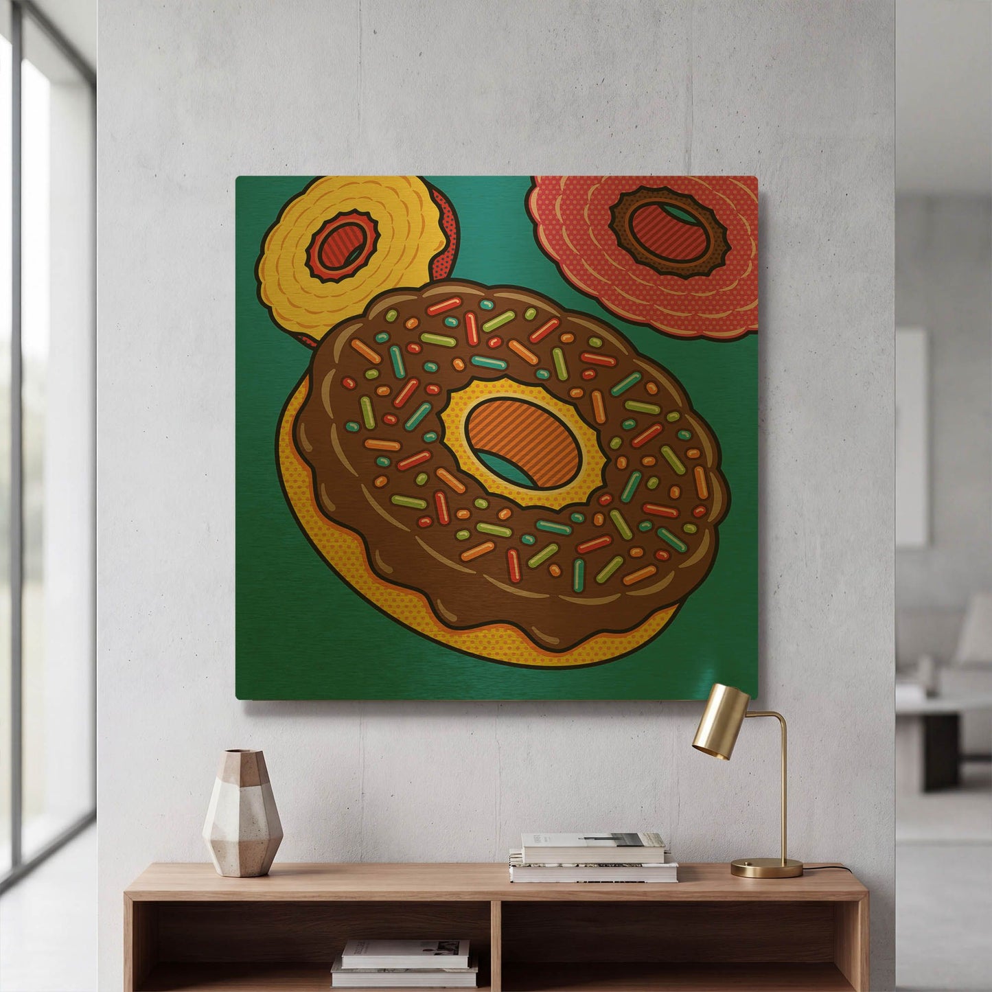 'Doughnuts On Blue' By Ron Magnes Gold Metal Wall Art