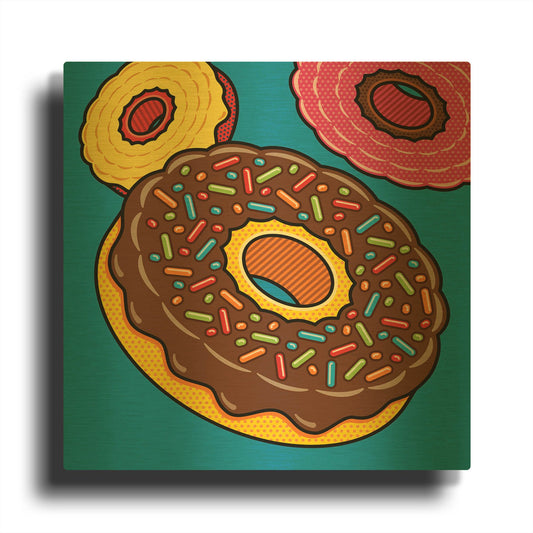 'Doughnuts On Blue' By Ron Magnes Gold Metal Wall Art