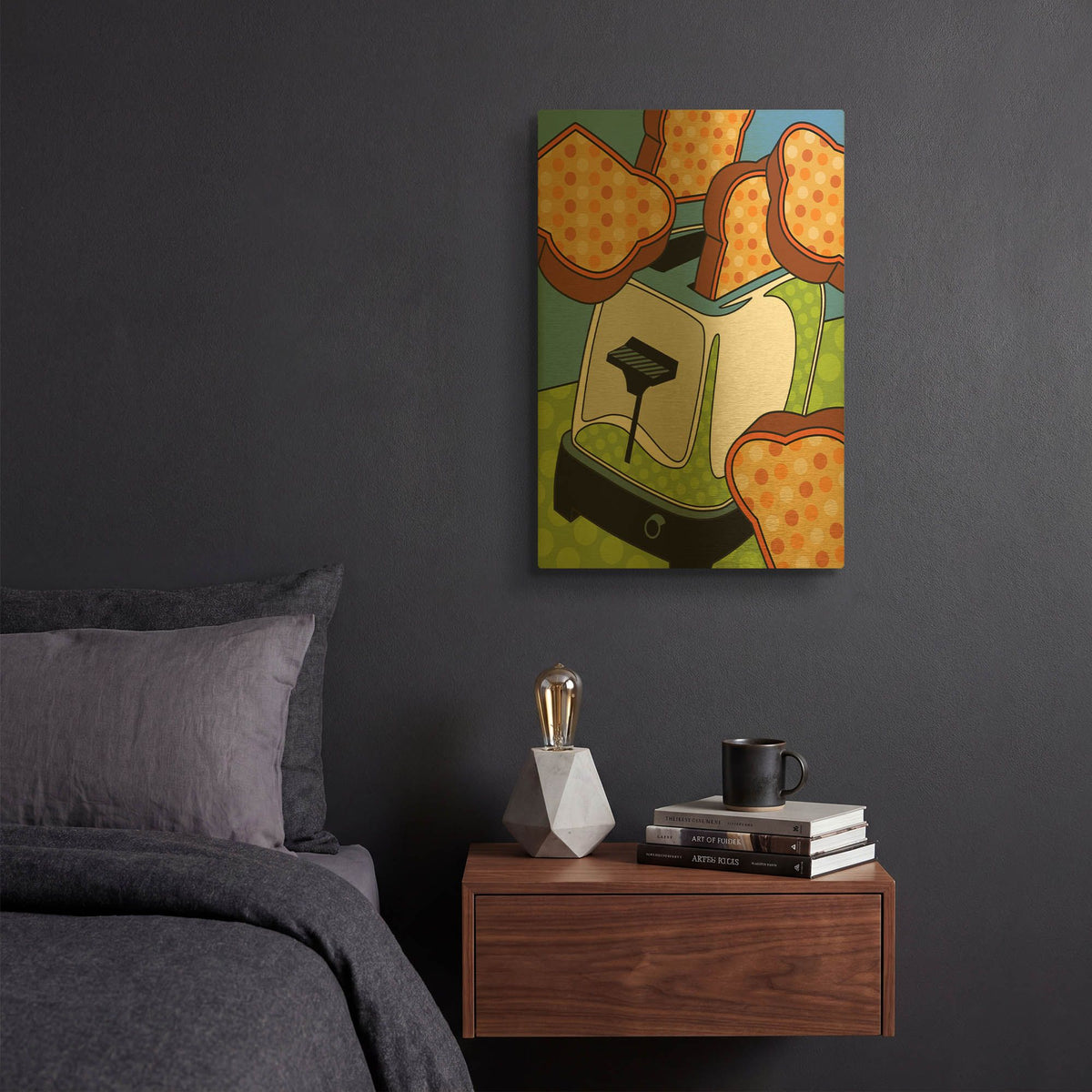 'Flying Toast' By Ron Magnes Gold Metal Wall Art