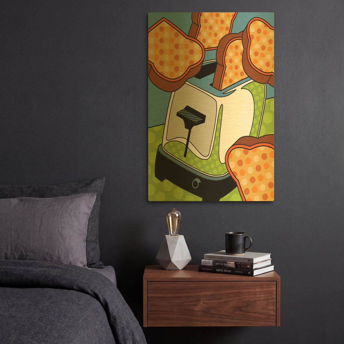'Flying Toast' By Ron Magnes Gold Metal Wall Art