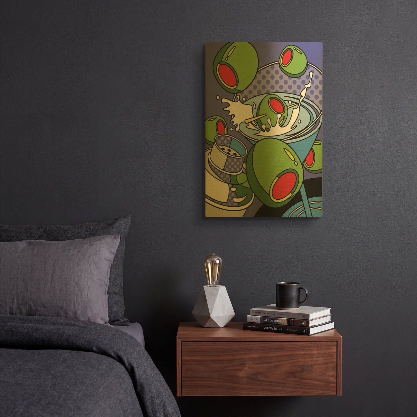 'Martini Flying Olives' By Ron Magnes Gold Metal Wall Art
