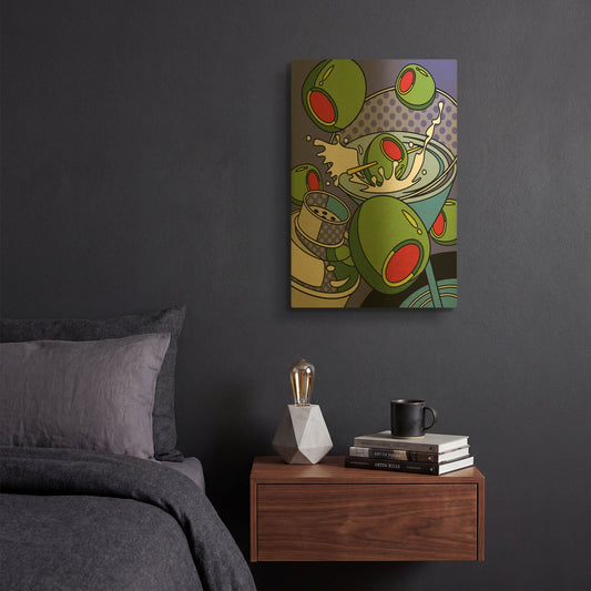 'Martini Flying Olives' By Ron Magnes Gold Metal Wall Art
