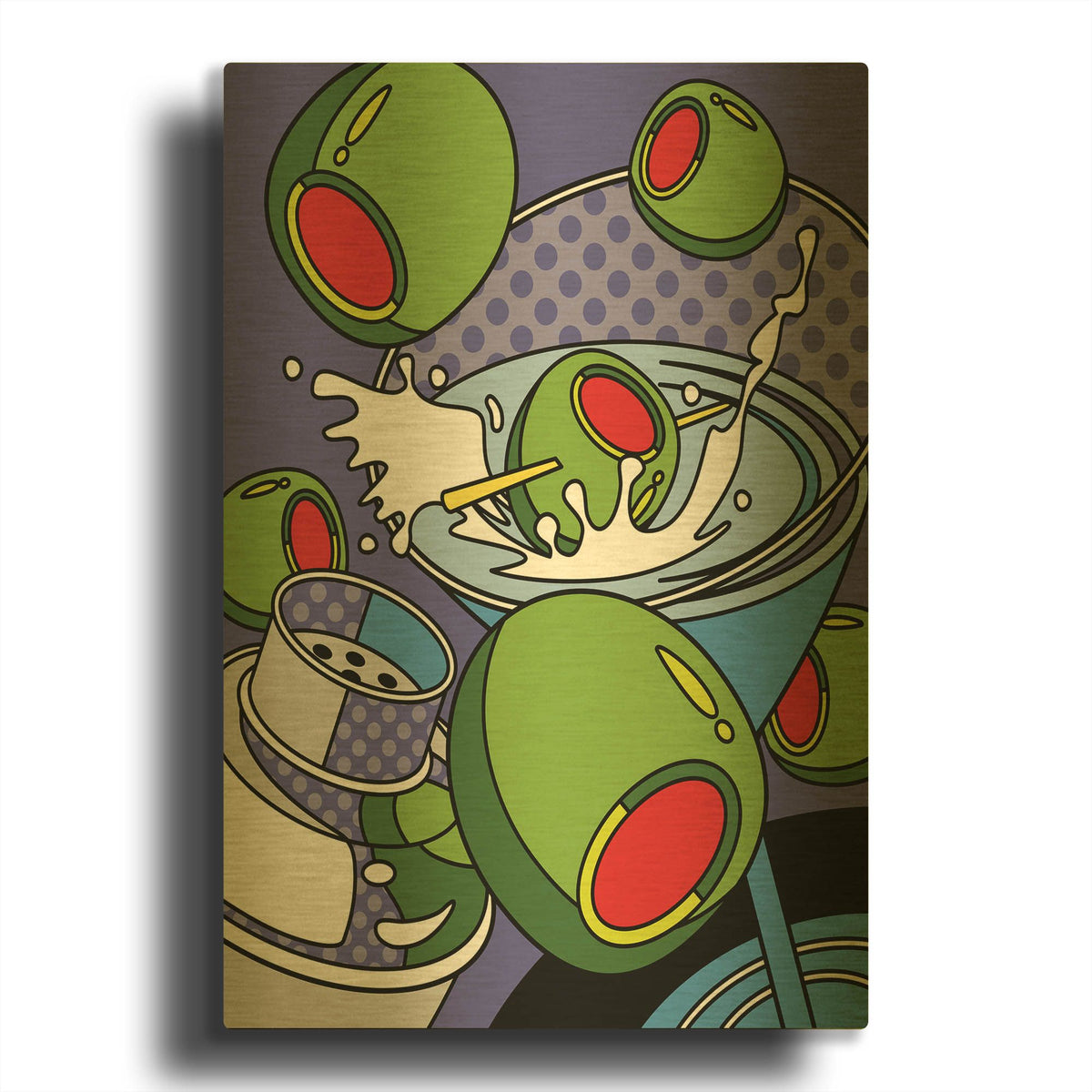 'Martini Flying Olives' By Ron Magnes Gold Metal Wall Art