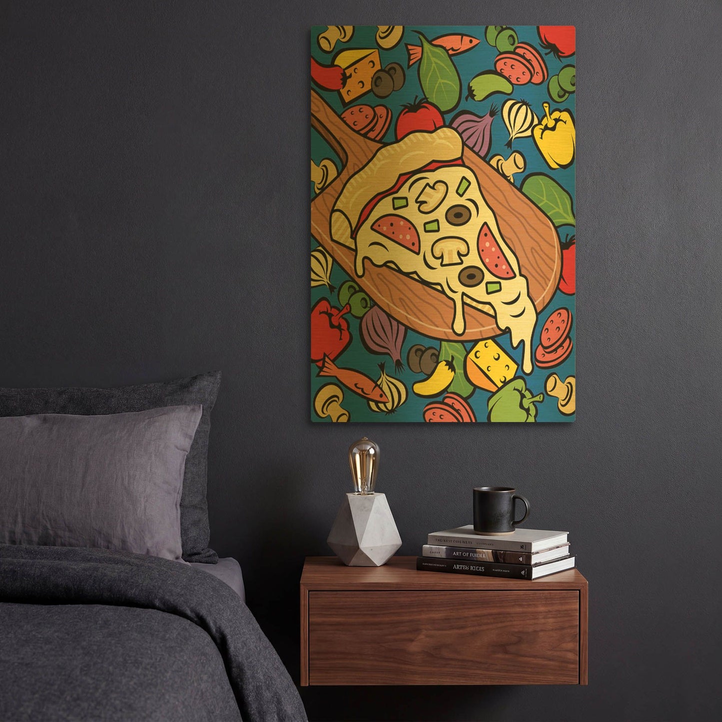 'Pizza Slice With Toppings' By Ron Magnes Gold Metal Wall Art