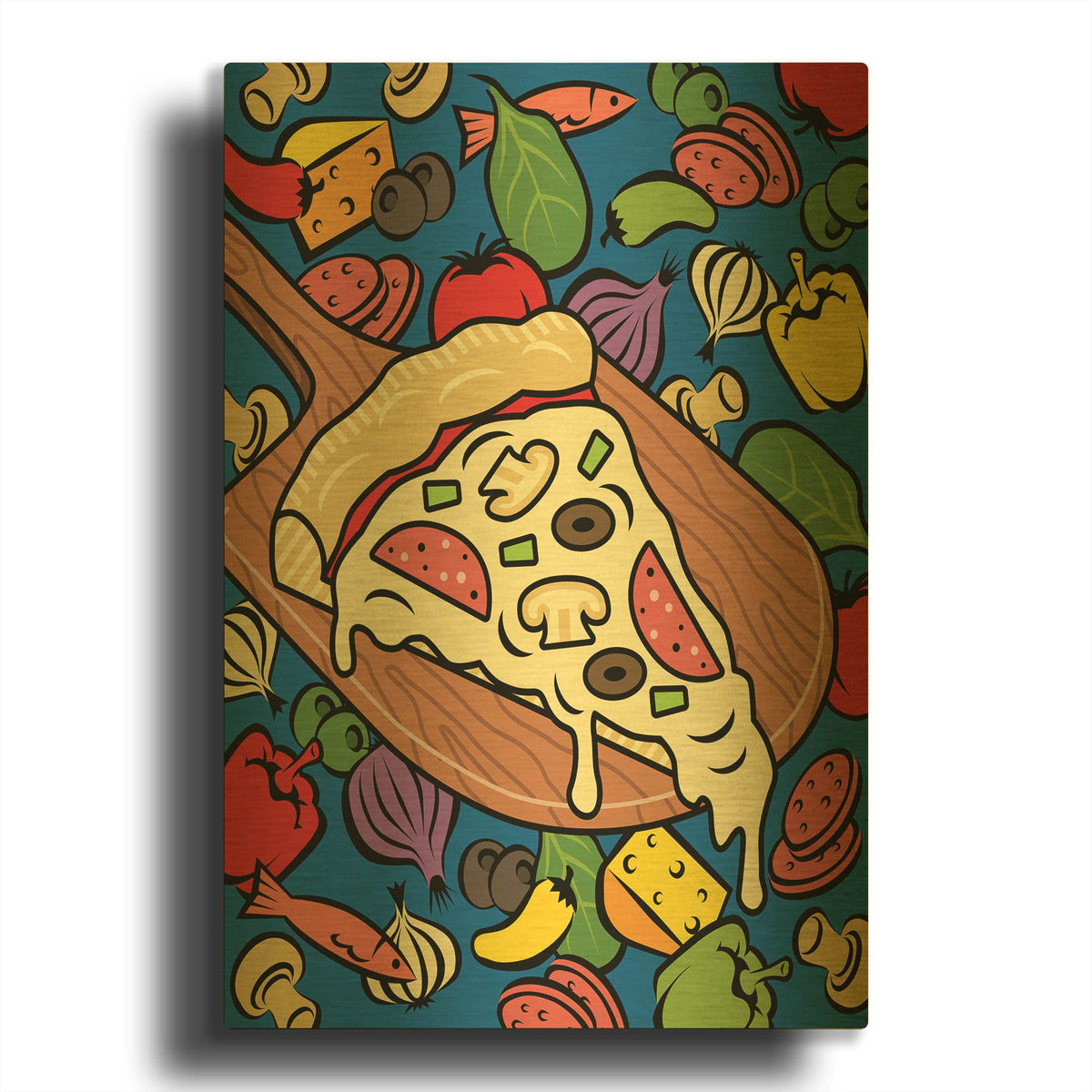 'Pizza Slice With Toppings' By Ron Magnes Gold Metal Wall Art