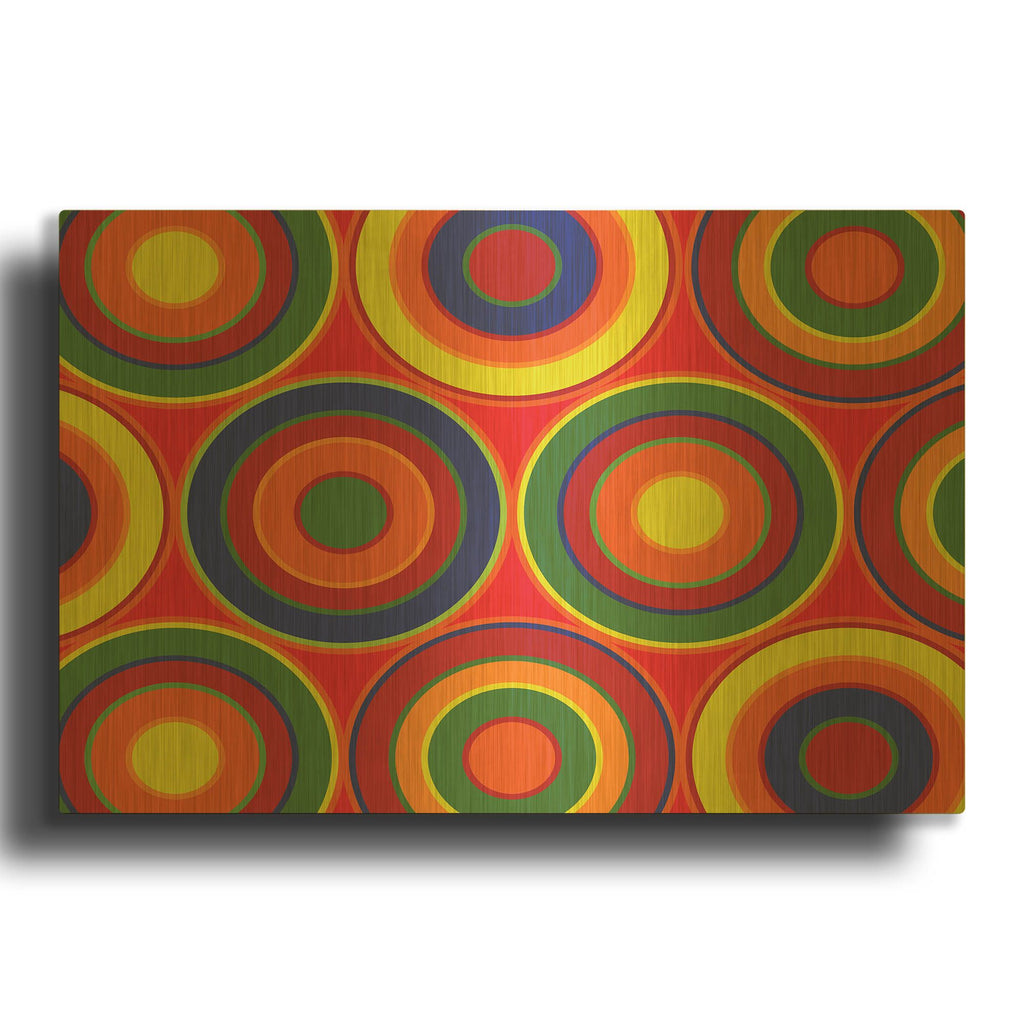 'Circles Abstract On Red' By Ron Magnes Gold Metal Wall Art