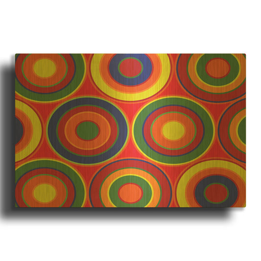 'Circles Abstract On Red' By Ron Magnes Gold Metal Wall Art