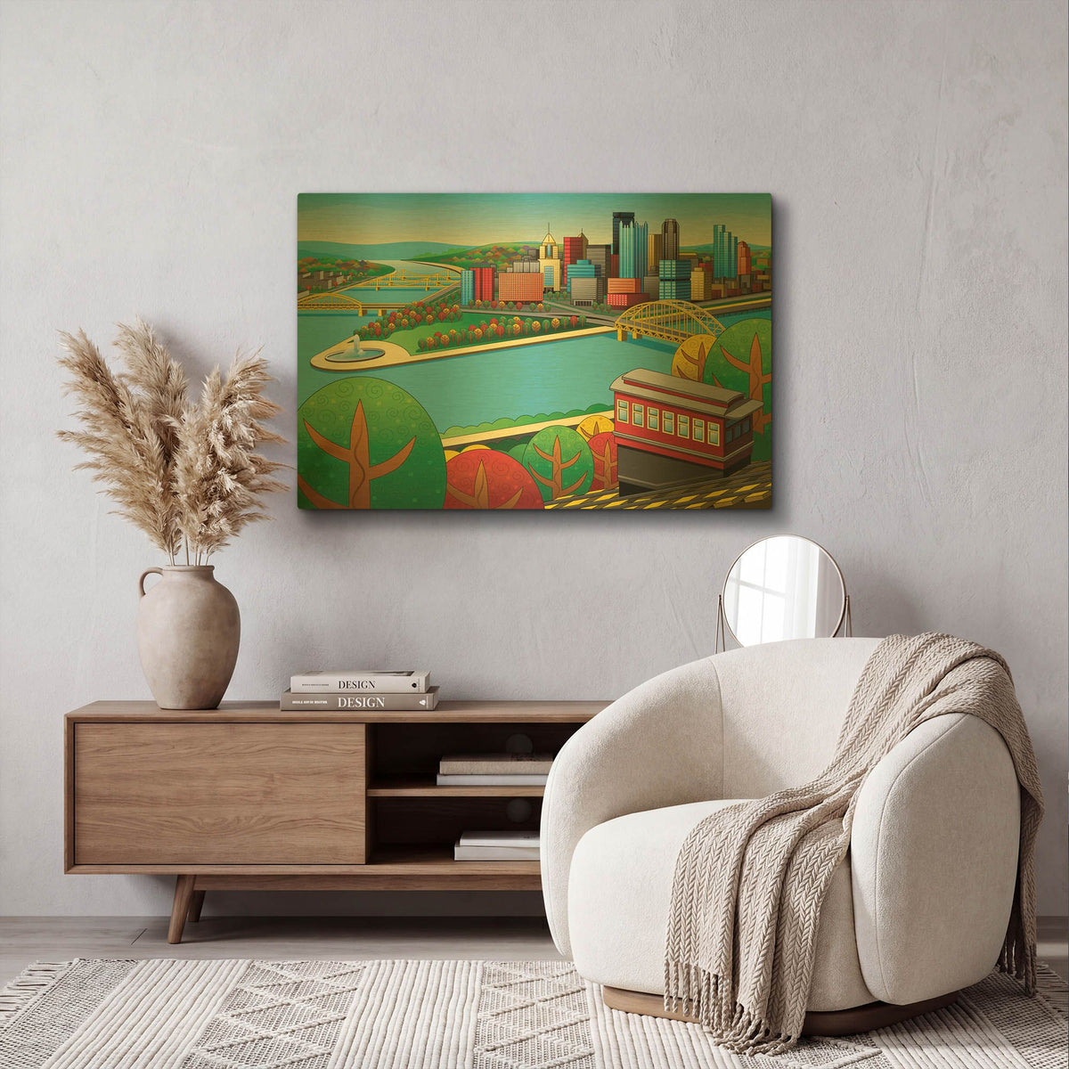 'Pittsburgh Incline Autumn' By Ron Magnes Gold Metal Wall Art