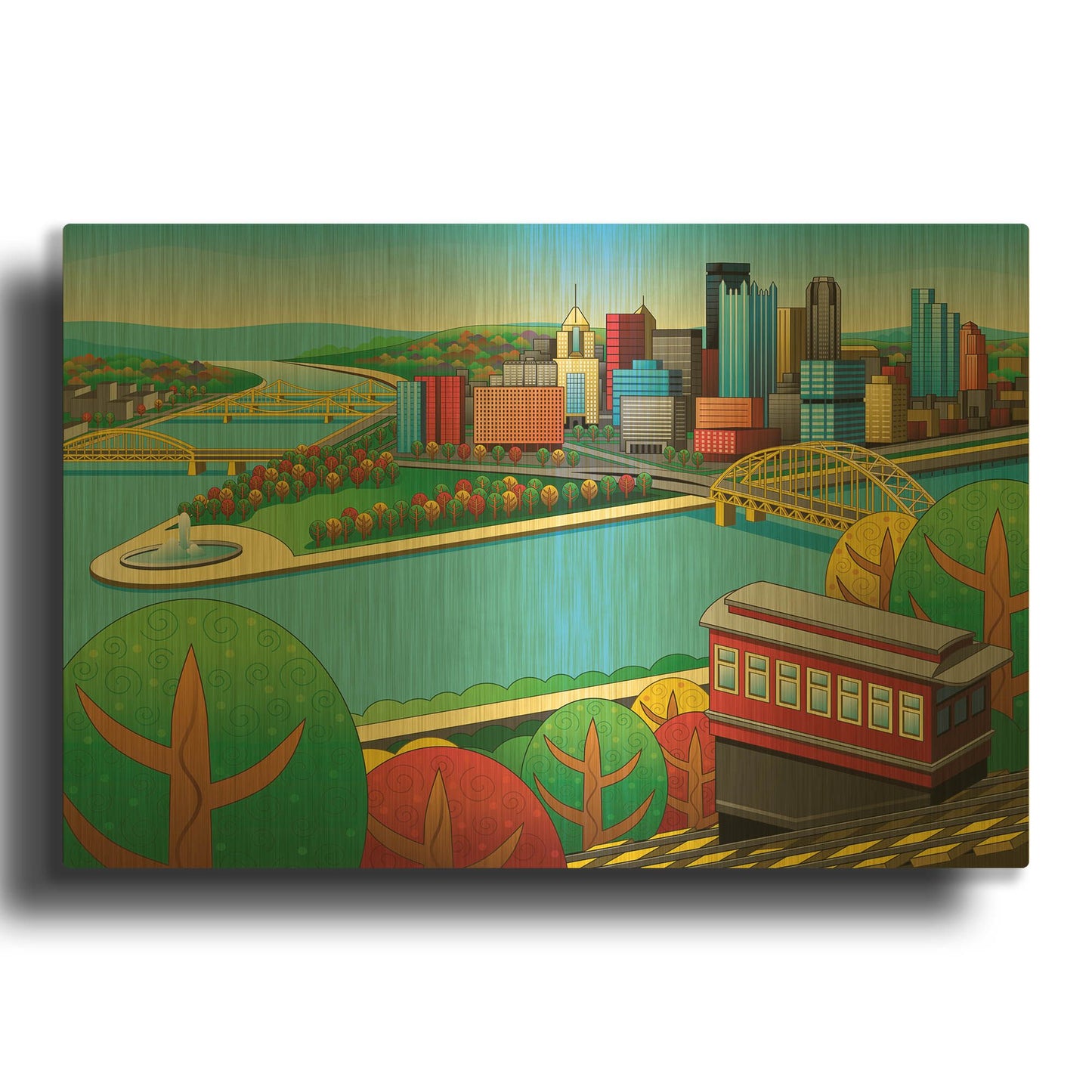 'Pittsburgh Incline Autumn' By Ron Magnes Gold Metal Wall Art