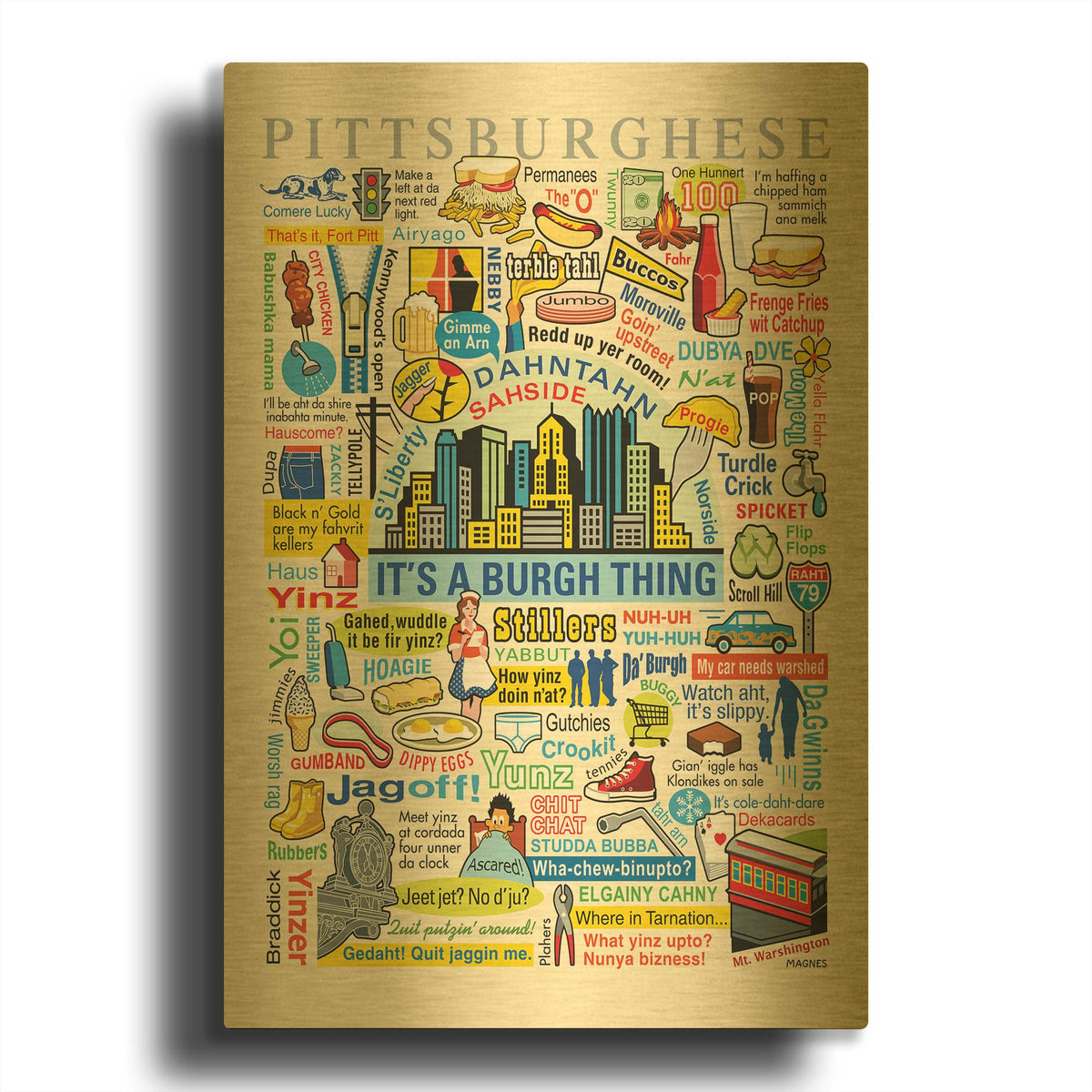 'Pittsburghese' By Ron Magnes Gold Metal Wall Art