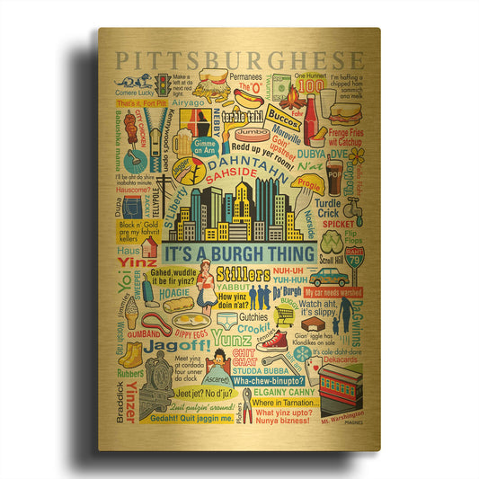 'Pittsburghese' By Ron Magnes Gold Metal Wall Art