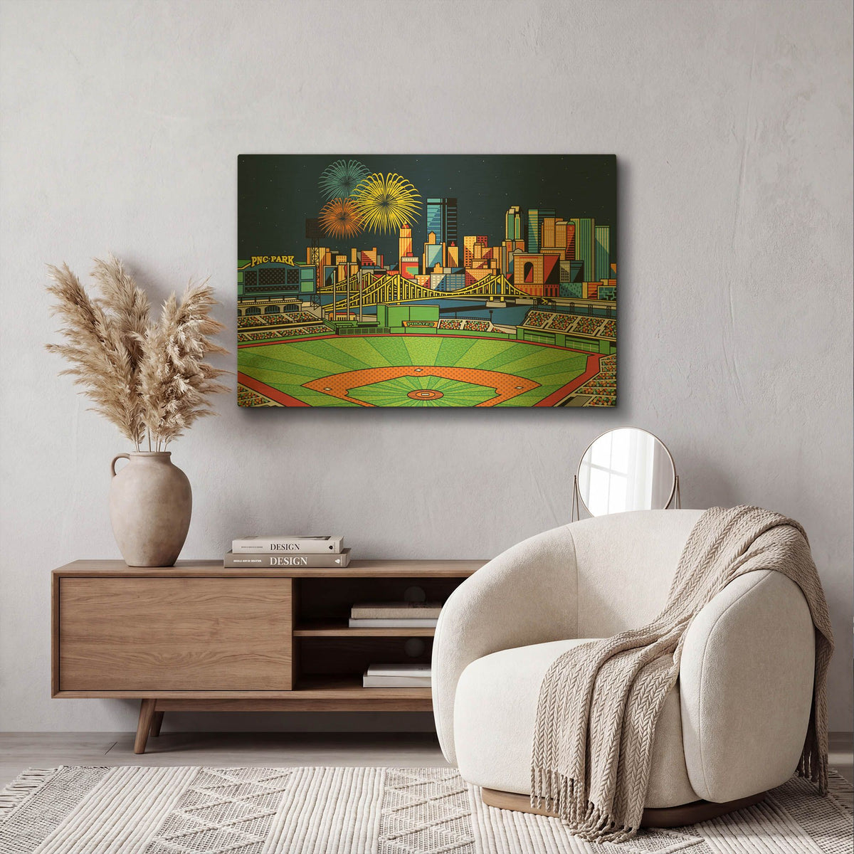 'PNC Park Fireworks Pittsburgh' By Ron Magnes Gold Metal Wall Art