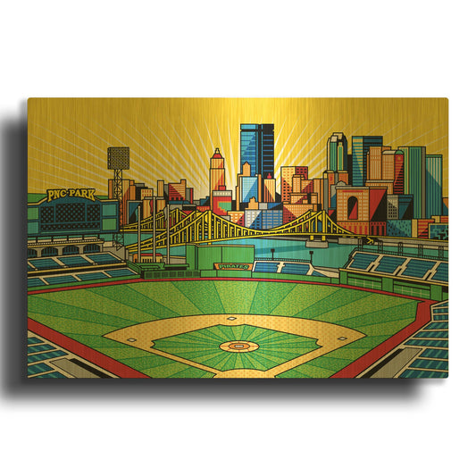 'PNC Park Pittsburgh' By Ron Magnes Gold Metal Wall Art