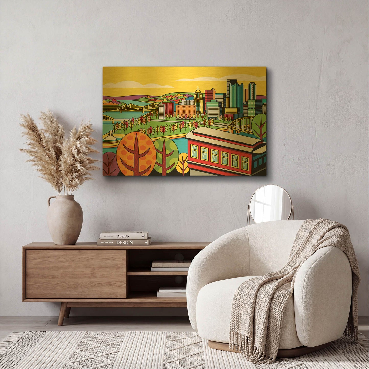 'Pittsburgh Incline Autumn Pop' By Ron Magnes Gold Metal Wall Art